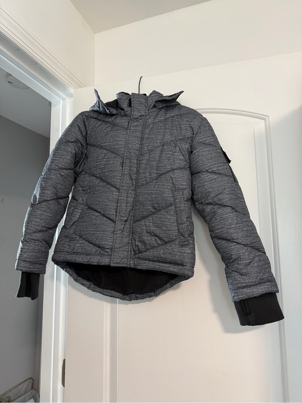Kids Grey Hooded Puffer Jacket